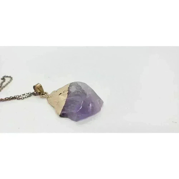 Genuine Amethyst Crystal Polished & Dipped In 14 Kt. Gold Pendant Necklace - Picture 9 of 13